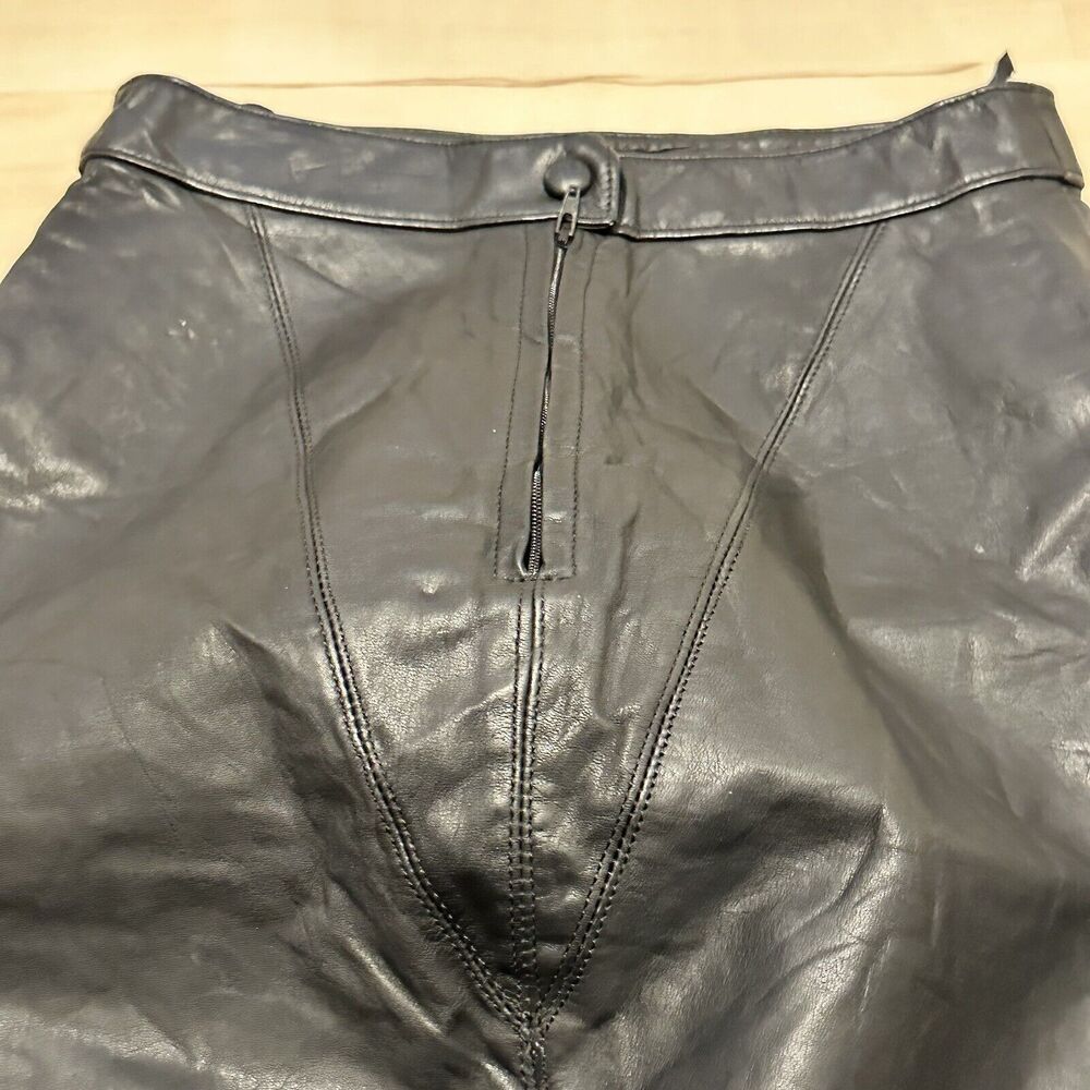 Ada Women 7 Skirt Leather Black Pencil Straight Lined Vintage Best fits 2 - Picture 3 of 9